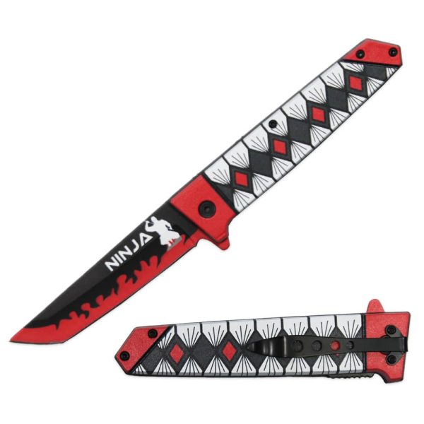 KN 2006-RD 5  Ninja Red & Black Assist-Open Folding Knife with Belt Clip Cheap